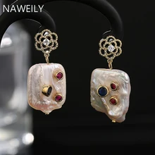 Роскошные серебряные серьги в стиле барокко с натуральным жемчугом для женщин, женские модные ювелирные изделия, богемные цветные серьги-гвоздики с цветком из кристаллов