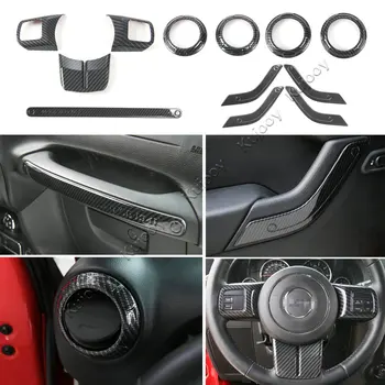 شراءألياف الكربون الحبوب ABS لوحة القيادة عجلة القيادة الهواء تنفيس مقبض الباب ديكور إطار غطاء تقليم ل جيب رانجلر 4-الباب 2011 -2016