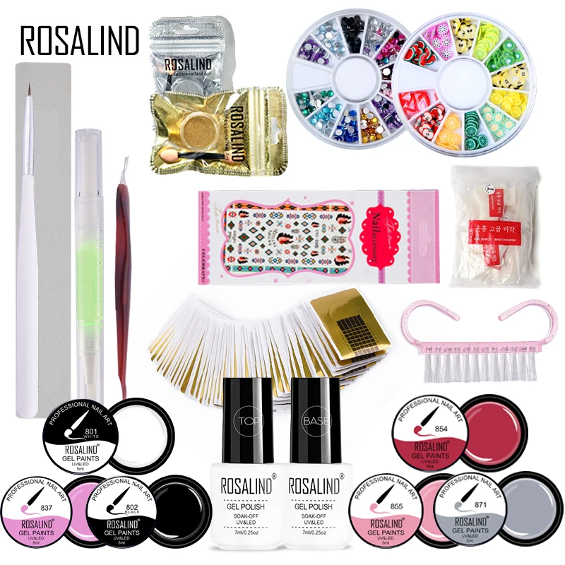 

ROSALIND Nail Art Tools Set Painting Hybrid Varnish Stamping Base&Top Multi-Functional Manicure set