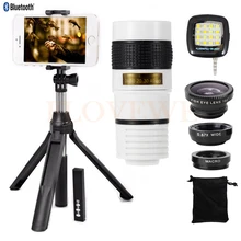 8X Zoom Lens Telescope Fisheye Wide Angle Macro Lentes Telephoto Monopod Tripod Flash Light For iPhone 6 6s 7 Cell Phone Lenses