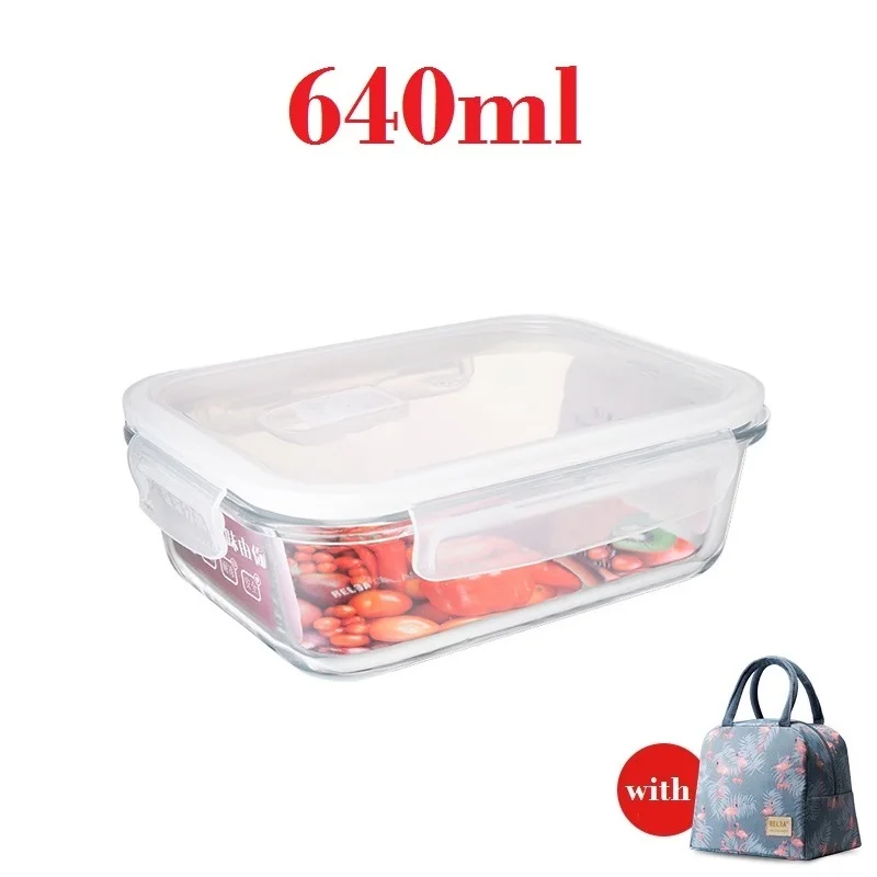 640ml Glass Lunch Box for Children Women Food Storage Containers with Airtight Lids Container Microwavable White | Дом и сад