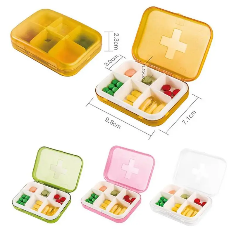 Портативный мини 6 сетки Pill Case экологически чистые Pill Box Медицина коробка планшеты Диспенсер Организатор Pill Case разветвители