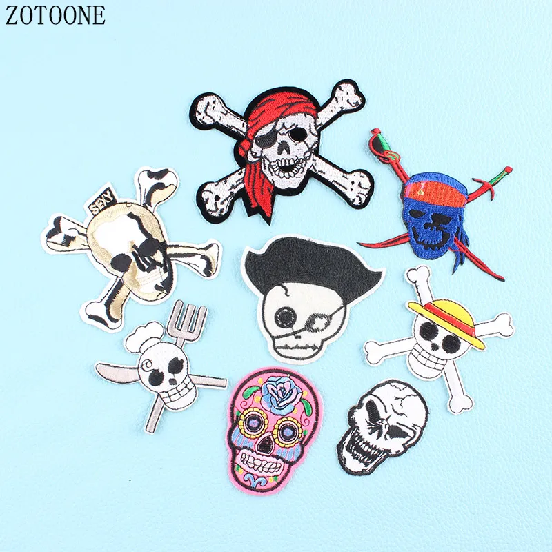 

ZOTOONE Iron On Cheap Embroidered Punk Skull Patch Sewing Stripes For Clothes Stickers Diy Motorcycle Patches For Jeans Badge