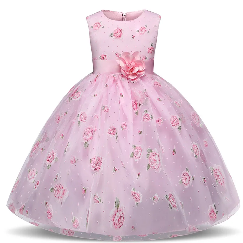 Элегантная юбка-пачка вечерние Детские платья для девочек, костюм принцессы платье без рукавов с бантом и цветочным узором для девочек платья для свадебной вечеринки для детей - Цвет: 02Pink