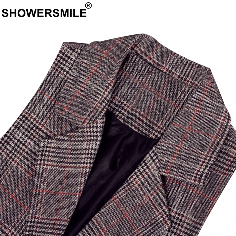 SHOWERSMILE Plaid Vest Women Gilet Long Spring Casual Waistcoat Female Sleeveless Jacket With Pockects 2019