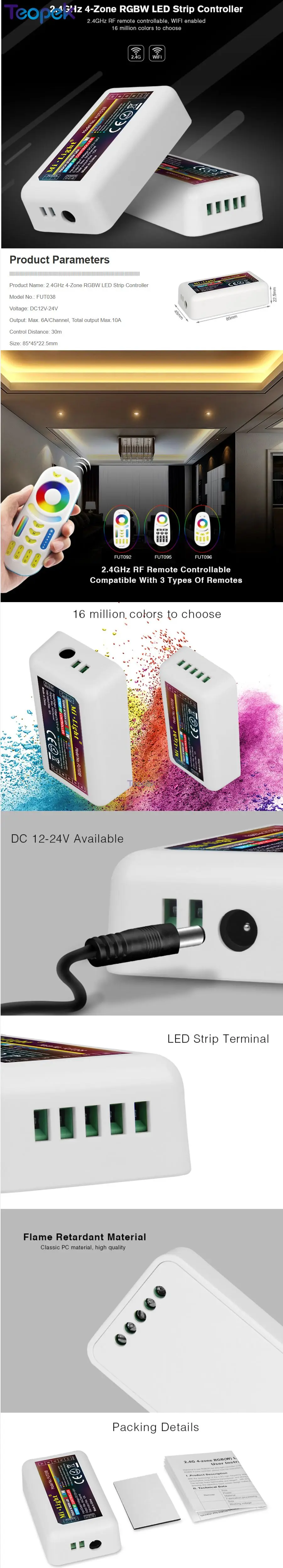 2.4GHz 4-Zone RGBW LED Strip Controller