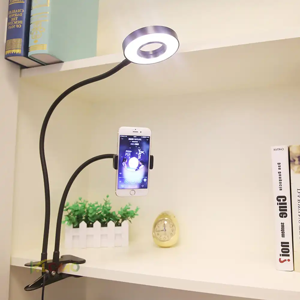 lampara de mesa led con clip de belleza con soporte para telefono en vivo anillo atenuador cuidado de los ojos luz de lectura led lamparas de