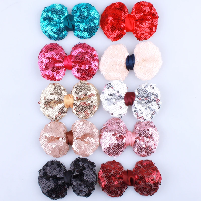 

10PCS 7.8CM New Sparkling Sequin Hair Bows For Hair Ties Glitter Applique Bow Knot For Head Wear Princess