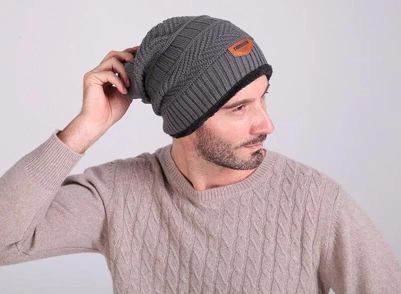 Бренд шапочки вязаные Для мужчин зимние Skullies шапки шапка капот зимние Шапки для Для мужчин Для женщин шапочка Мех животных Теплые Мешковатые шерстяная вязаная шапка
