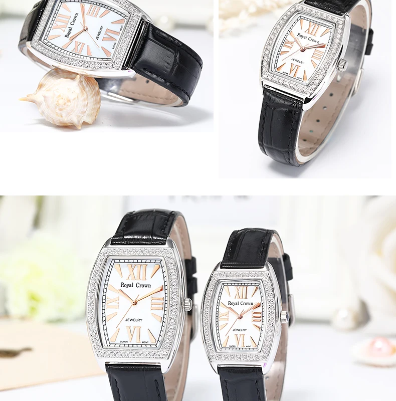 Royal Crown Luxury Men's Lady Women's Watch Japan Quartz Fashion Hours Colorful Bracelet Rhinestone Girl Boy Birthday Gift Box