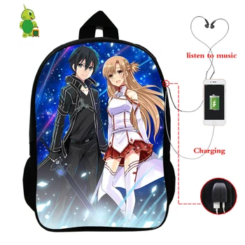 

Anime Sword Art Online Backpack USB Charge School Bags for Teenage Boys Girls Multifunction Laptop Backpack Travel Shoulder Bags
