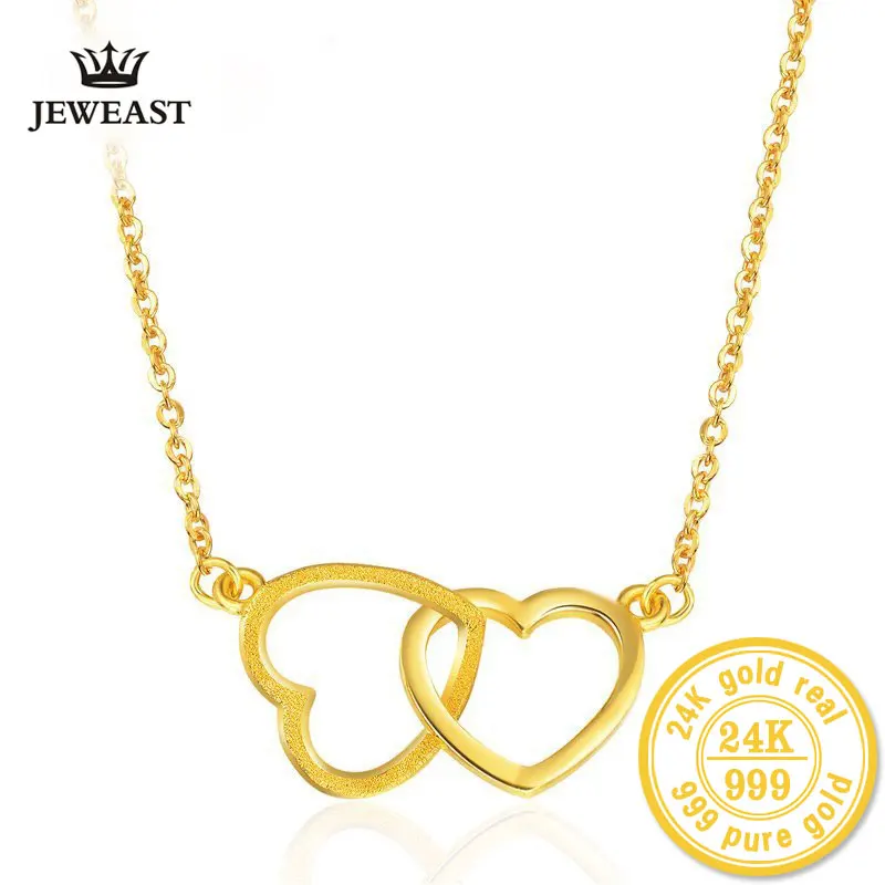 XXXNewArrivalNecklaceGenuine24KPureGoldHeartPendantsNecklaces