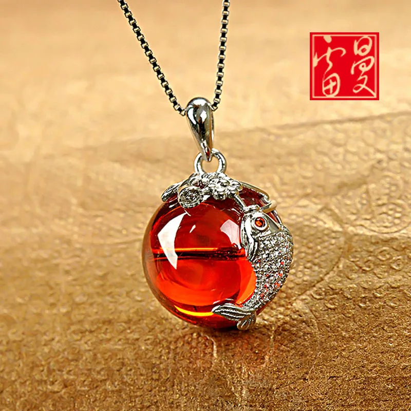 

The new type S925 Sterling Silve Korean version of Zircon Pendant Necklace Silver Carp garnet ladies