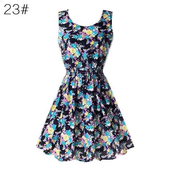 Модное женское сексуальное шифоновое пляжное платье без рукавов, летний сарафан, цветочные платья на бретелях, 20 цветов - Цвет: 23