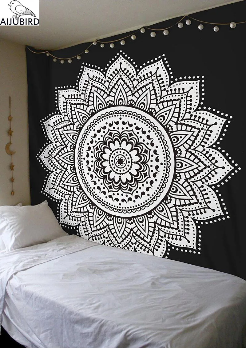 Home Decor wall Tapestry Mandala Floral Hanging Tapestry Black And