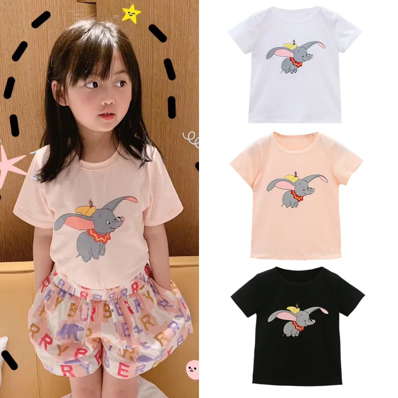 

Children Dumbo T-shirt Kids Clothing Summer Cotton Tops Clothes Bottoming Short Sleeve Disney Cartoon Q Pattern For Girls Boys