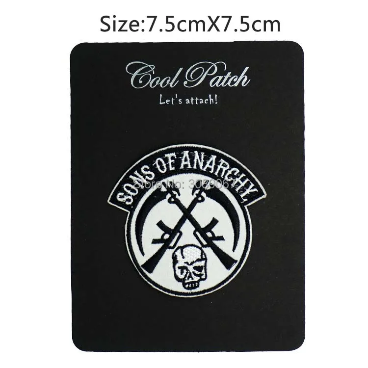 

Fashion SOA CROSSED GUNS & SKULL Reaper Embroidered Iron On Patch Motorcycle Biker Vest Badge Patch
