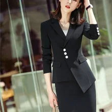 Модные женские Необычные черные блейзеры женские деловые костюмы с юбкой и курткой наборы рабочая одежда формы OL стили