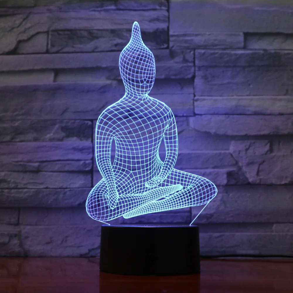Yoga Sit Buddha Lights 3D светодиодная лампа 7 красочных акриловых ламп в качестве украшения
