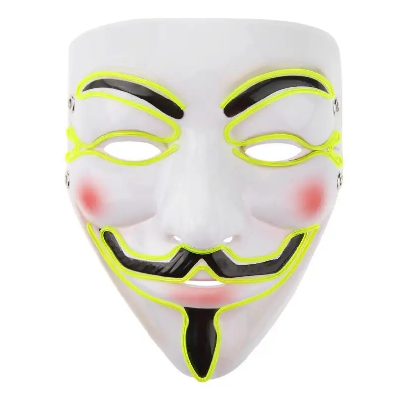 Máscara de vingança dia das bruxas  cosplay led neon traje anonymous, brilhante dança  carnaval máscaras de festa