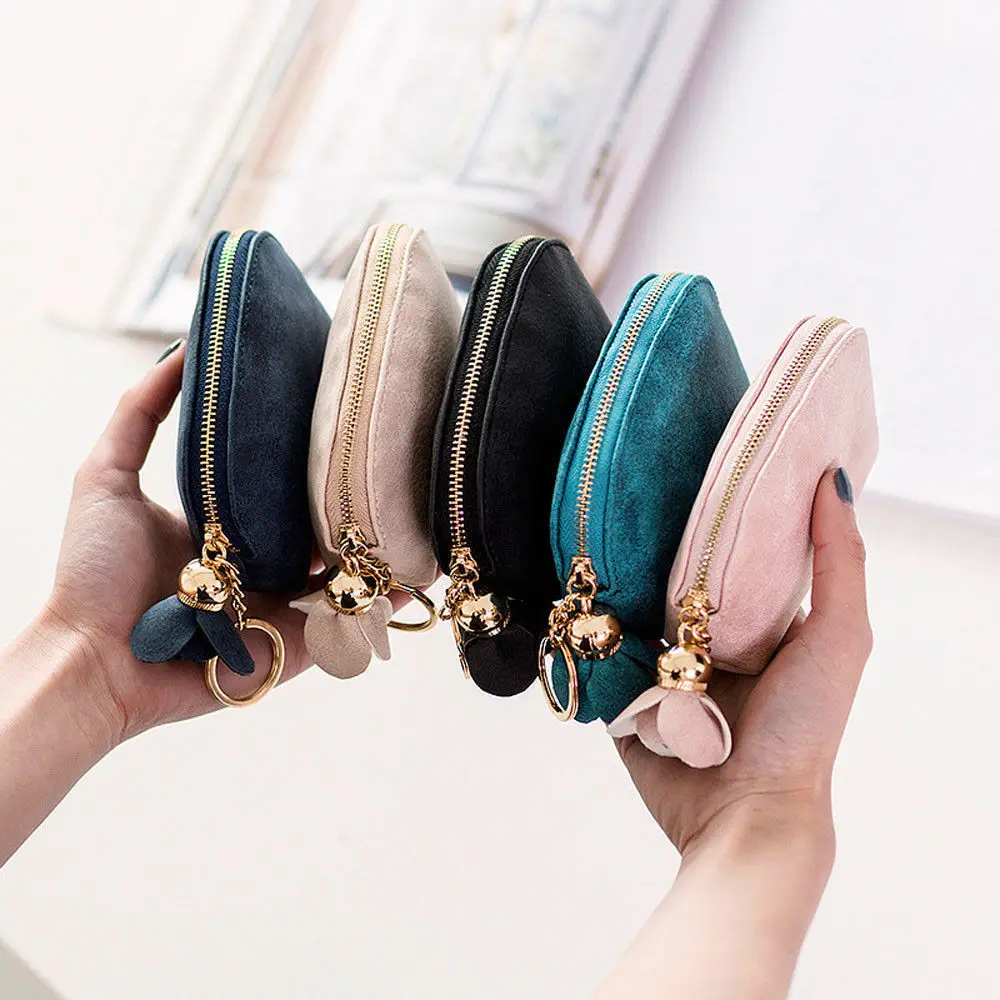 

2018 Brand New Fashion Ladies PU Leather Mini Wallet Card Key Holder Zip Coin Purse Floral Pendant Clutch Bag Small Handbag Bag