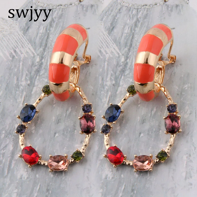 

swjyy Fashion Big Printed rings for women orecchini Ear bijoux femme Large Long Brinco Printing Oorbellen Earrings