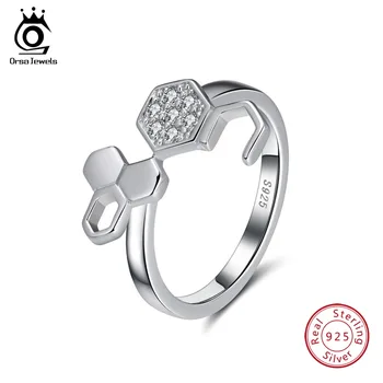 

ORSA JEWELS 925 Sterling Silver Rings Hexagon Honey Comb Shape With AAA Zircon Clear Stone Finger Ring Silver Jewelry Gift OSR94