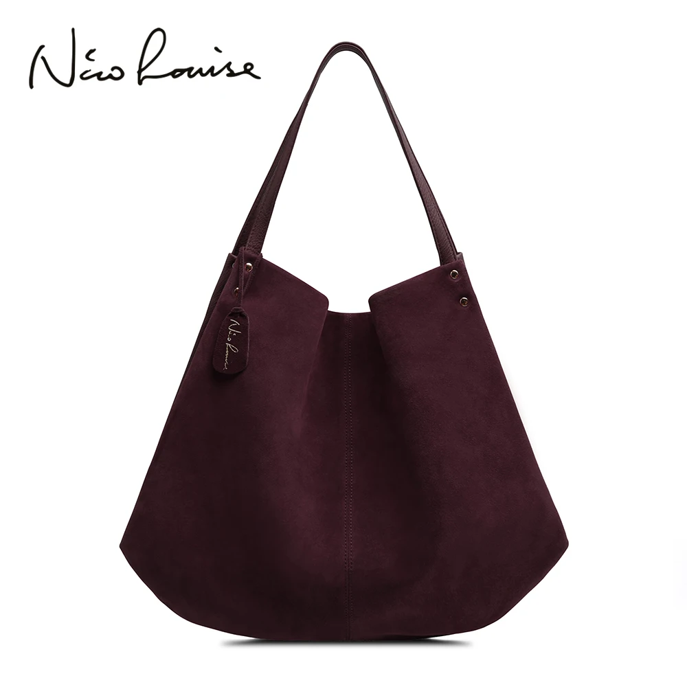 

2018 New Women Real Split Suede Leather Hobos Bag Designer Female Leisure Large Shoulder bag Solid Color Travel Casual Handbag