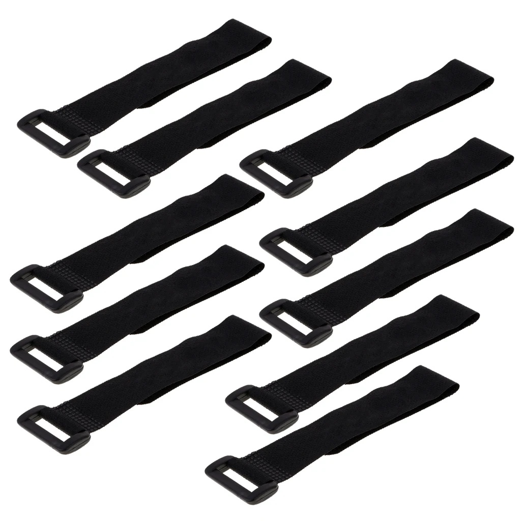 fityle 10pcs Nylon Hook and Loop Straps Fastening Cable Ties with Buckle Black