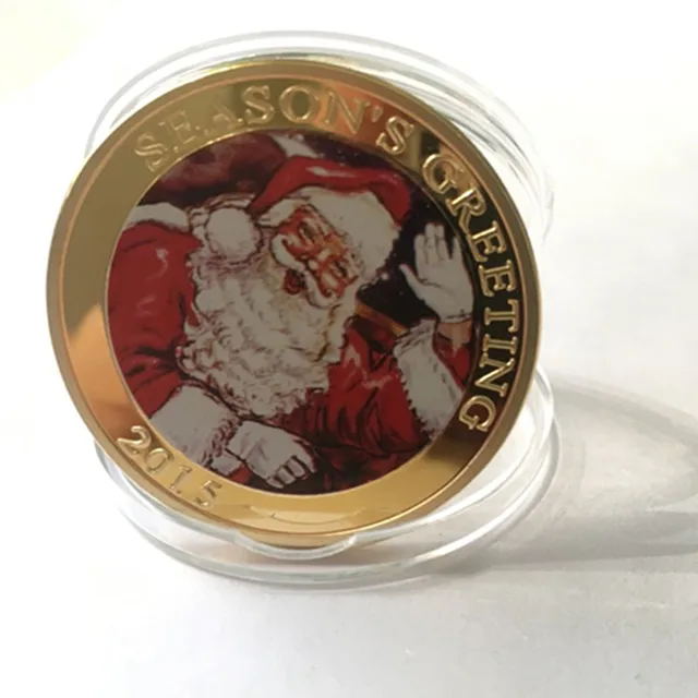 5 pcs The Santa Claus 2015 Reindeer Badge Christmas Gift 24k Pure Real Gold Plated 40 mm Souvenir Decoration Coin