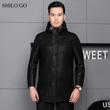 SHILO GO мужская кожаная куртка зимняя модная куртка из натуральной овечьей кожи с капюшоном однобортная лаконичная свободная теплая куртка