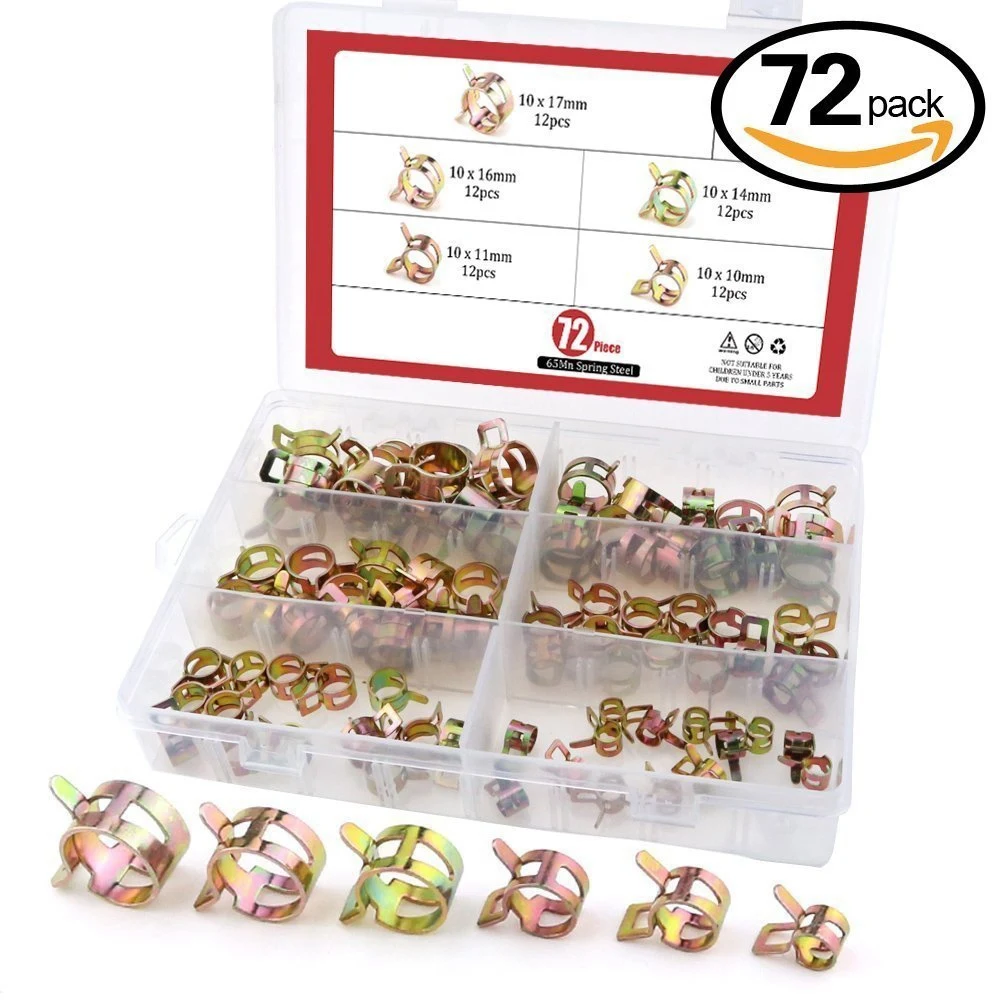 

FUNN-72 pcs Spring Band Type Action Fuel / Silicone Vacuum Hose Pipe Clamp Low Pressure Air Clip Clamp (10 x 7mm 10mm 11mm 14m