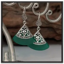 925 Чистое серебро зеленый тайский серебряный Винтаж женские серьги веер