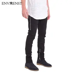 2018 горячие мужчины в стиле хип-хоп черные узкие джинсы Slim с необработанными краями рваные джинсы мужские Боковая молния байкерские джинсы