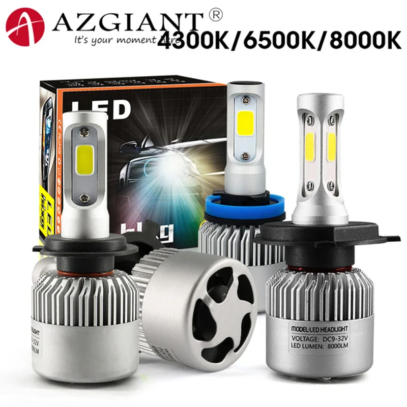 

AZGIANT 2pcs S2 car LED Headlight All In One Design With Cooling Fan System H1 H3 H7 H11 H4 H13 9004 9007 Super Bright Lamp