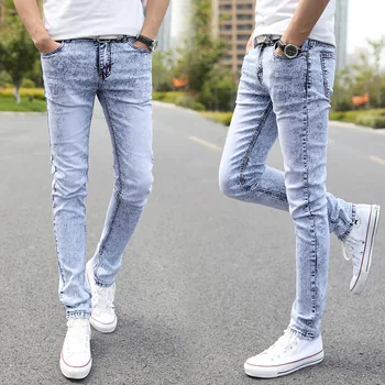 

2020 seasons with elastic jeans male light foot Cultivate one's morality snow Pencil pants Tight teen