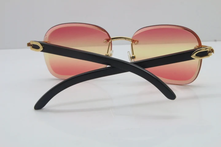 2018 New Cartier Rimless  T8200847 Black Buffalo Horn Sunglasses in Gold Pink Lens (9)