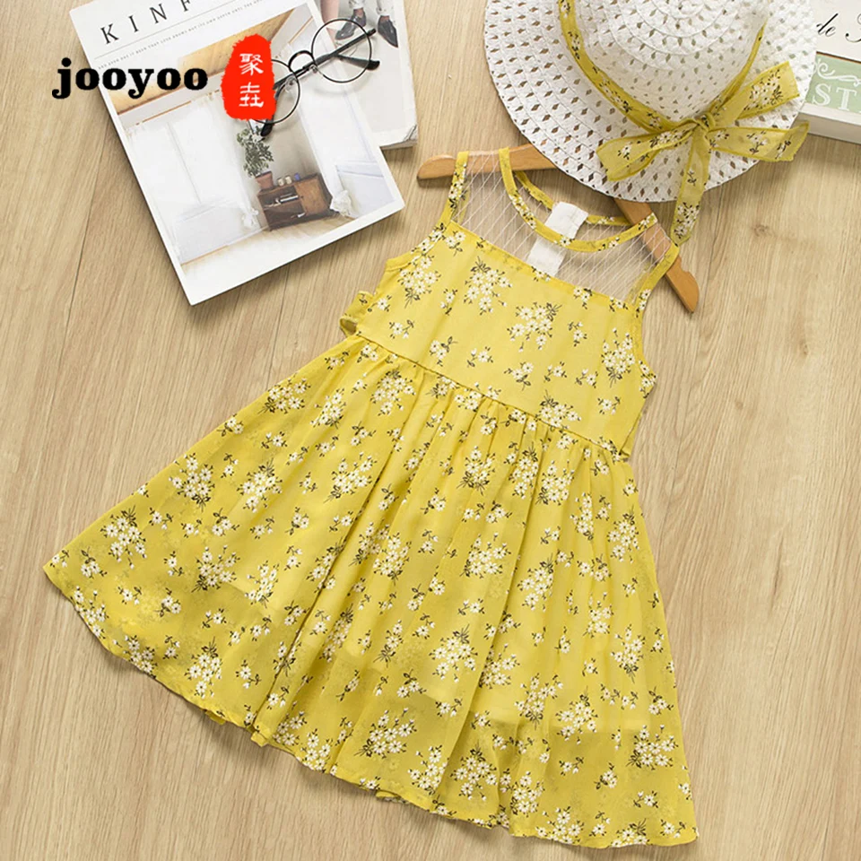 

Summer Girls Dress Small Floral Print Lace Dress + Hats Princess Dress Baby Girls Clothes Kids Dresses For Girls jooyoo