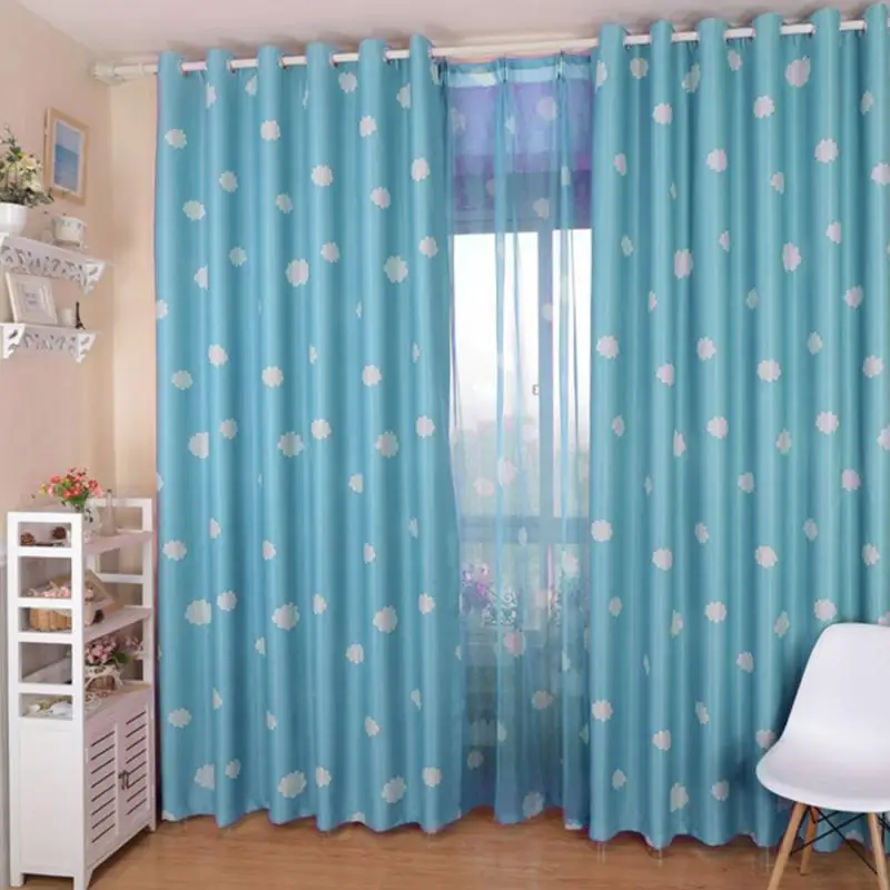 Polyester Children Cloud Printed Thermal Blockout Curtain Coated