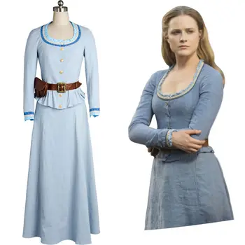 

Westworld Cosplay Costume Dolores Abernathy Evan Rachel Wood Blue Dress Gown Halloween Carnival Women full set