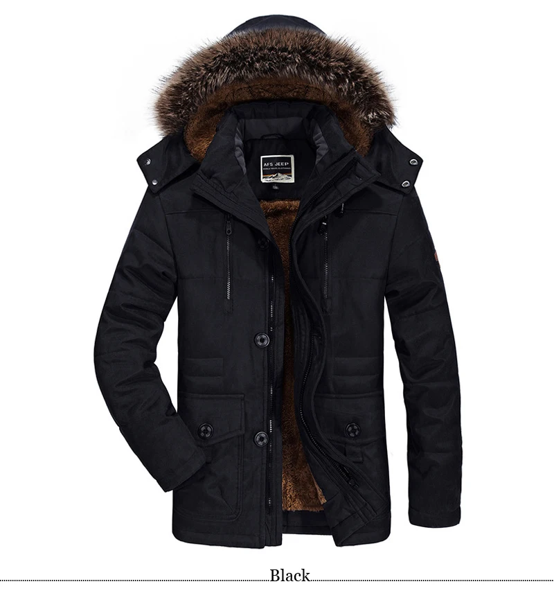 Зимняя мужская куртка, теплая, толстая, с хлопковой подкладкой, черная, военная парка, пальто, верхняя одежда, мужская ветровка, мех, с капюшоном, пальто, одежда