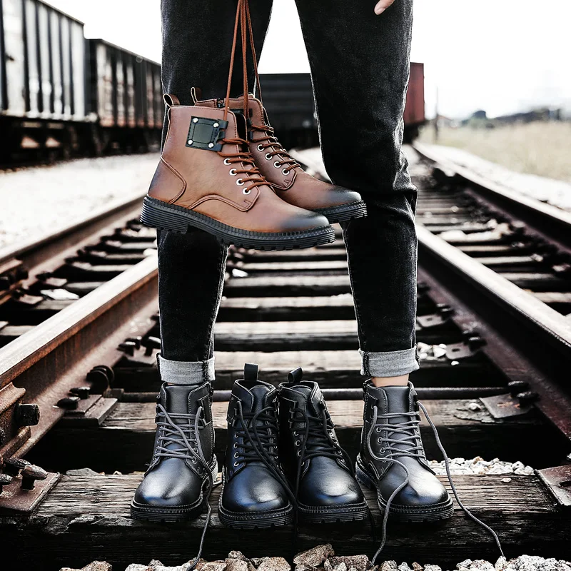 Мужские ботинки Martens весна осень рабочие безопасные мужские черные коричневые на
