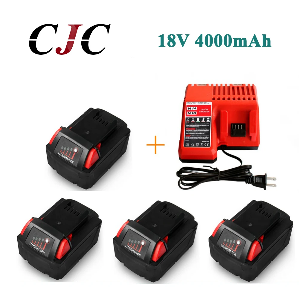 

4PCS 18V 4.0Li-Ion 4000mAh Replacement Power Tool Battery for Milwaukee XC 48-11-1815BX Li18+Charger