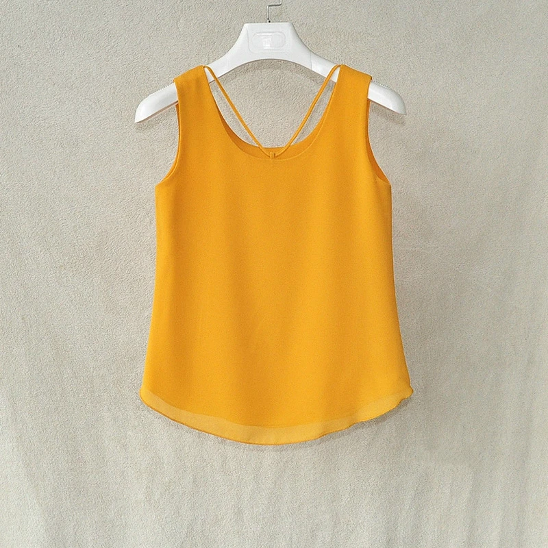 

Fashion brand Women Tanks Top summer Sexy shirt Camis plus size sleeveless Blouse Double layer chiffon Blouses 26 colors