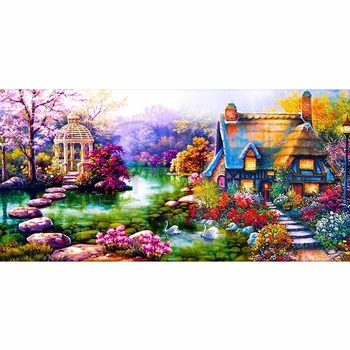 

Full Diamond Decorative 5D DIY Diamond Painting Cross Stitch Landscape Garden Cottage Crystal Needlework Diamond Embroidery