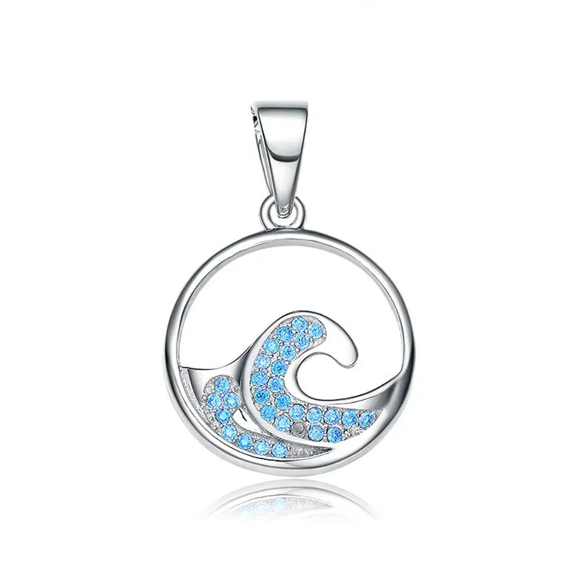 Aceworks Sea Waves Pendant 925 Sterling Silver Charm with Blue CZ Fit