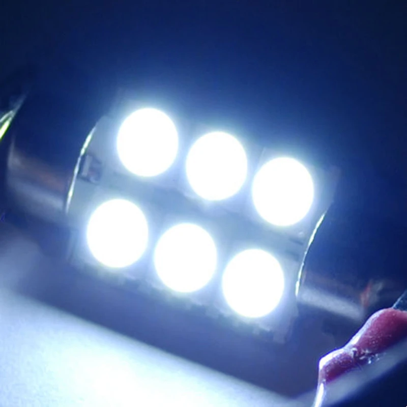 YAM белый 36 мм 6 LED 5050 SMD Автомобильная гирлянда для салона купольная Лампа DC 12V| |