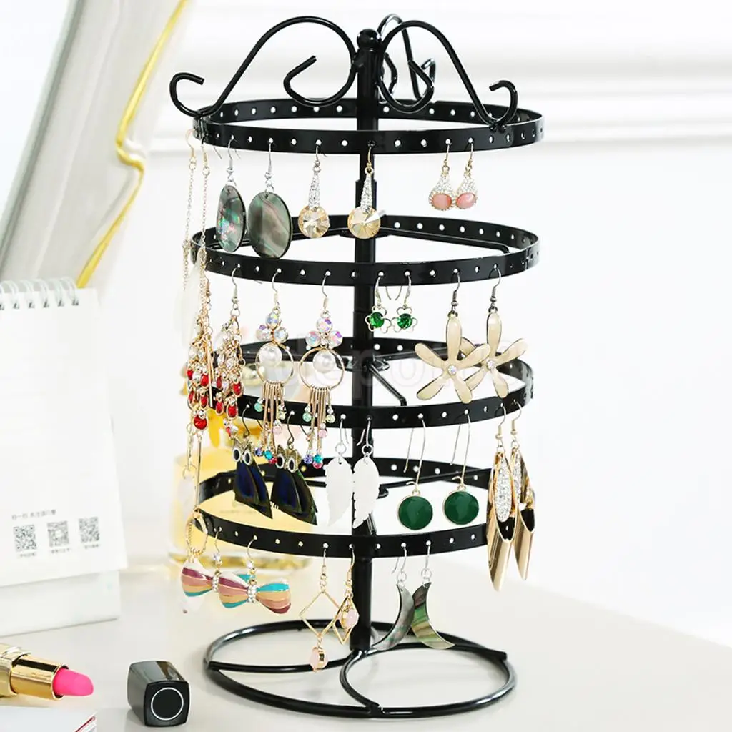 Retro 4 Tiers Metal Rotating Earring Display Stand Jewelry Holder Rack