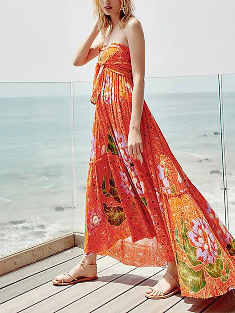 Gladiolus Boho Summer Women Dress Strapless Sexy Backless Floral Print Chiffon Maxi Dress Women 2019 Beach Long Ladies Dresses (23)