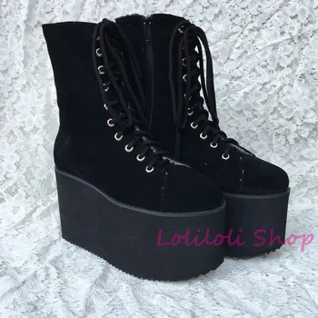 

Punk shoes Big shoes / special custom shoes Black suede leather strap shoes custom an1381-4 high platform